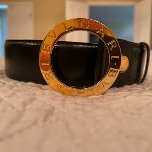 Bulgari Black Leather Belt With Gold Hardware